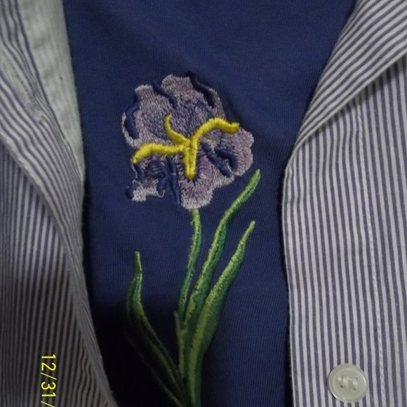 Country Store Two Piece Button Up/Matching Tee Purple w/Iris Motif Size 1X - Picture 6 of 8